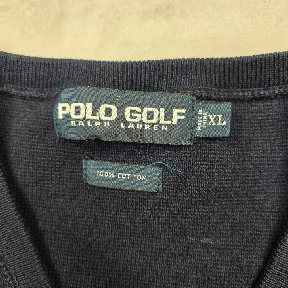 Polo Golf Ralph Lauren Sweater‎ Vest Mens XL Navy Blue 100% Cotton V Neck